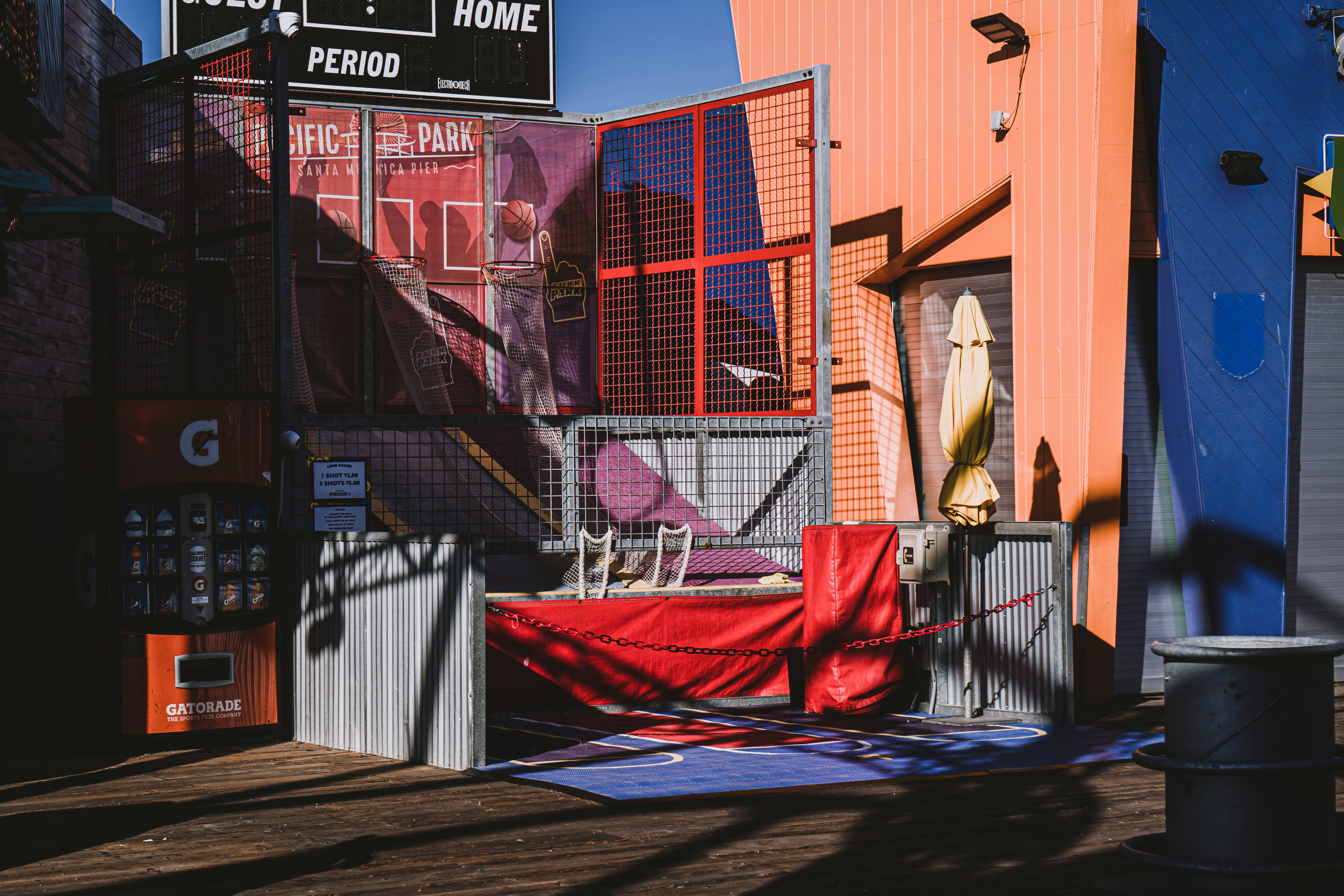 red and white metal fence