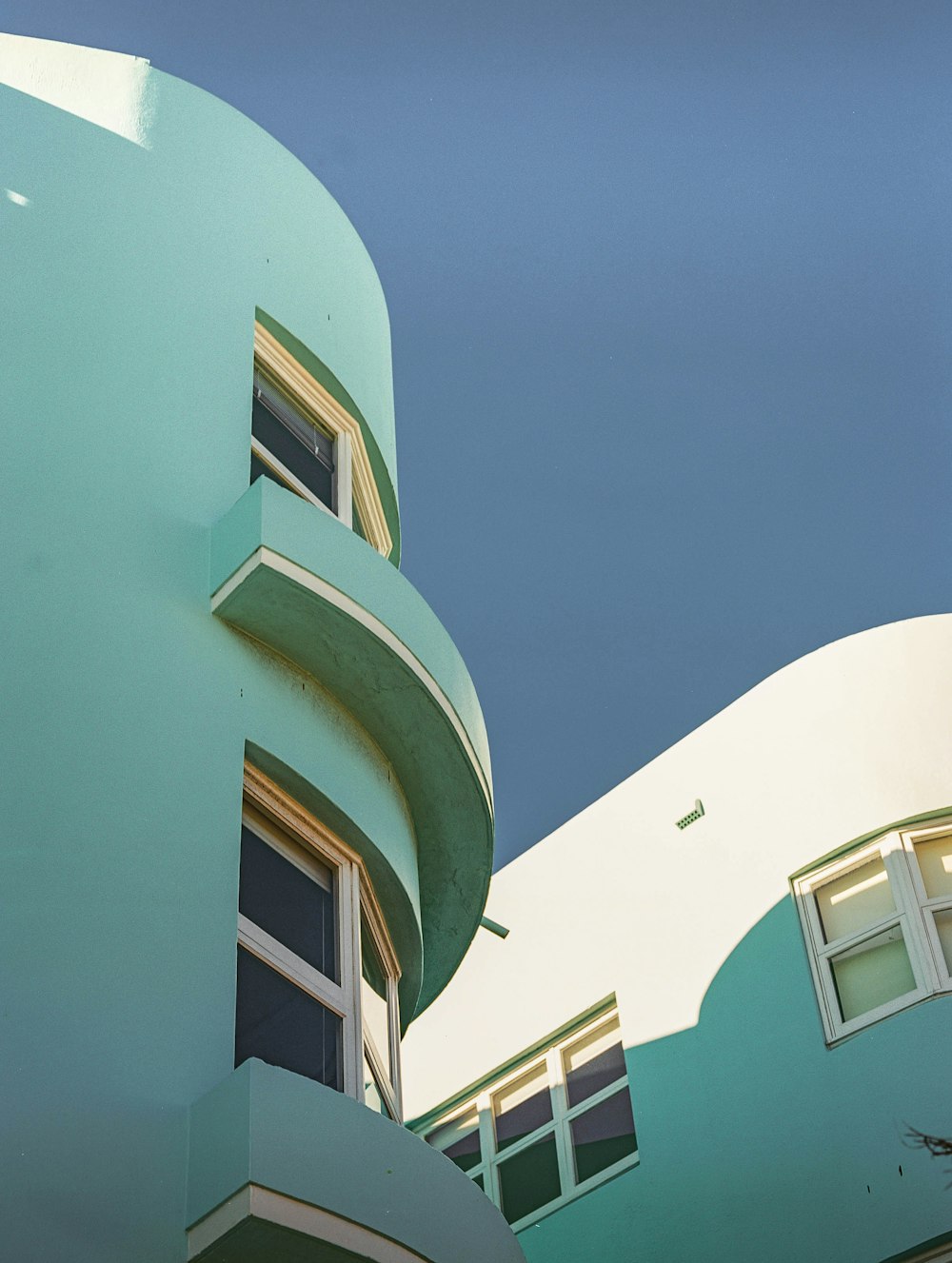 white and blue concrete building