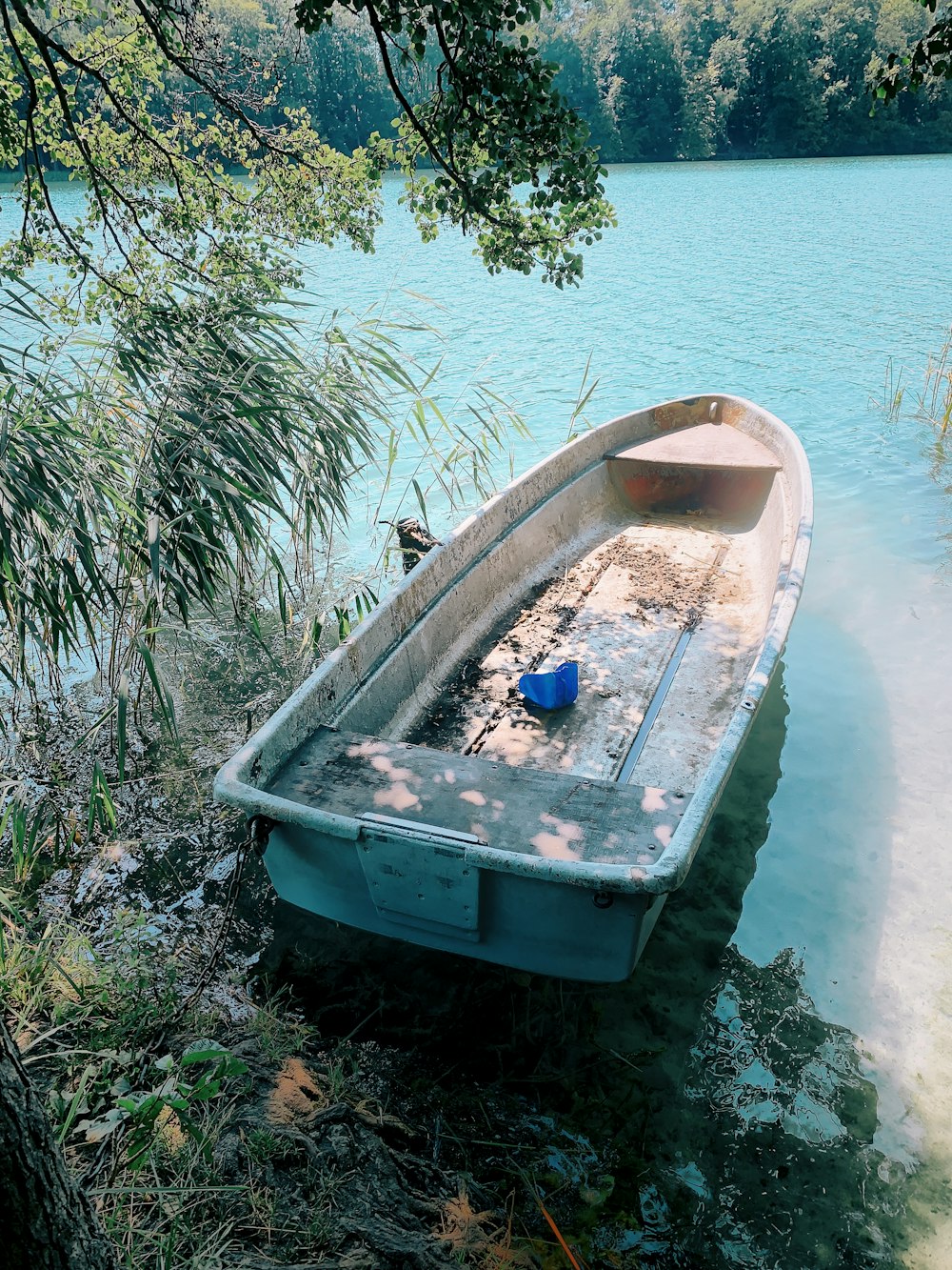 white canoe on body of water during daytime