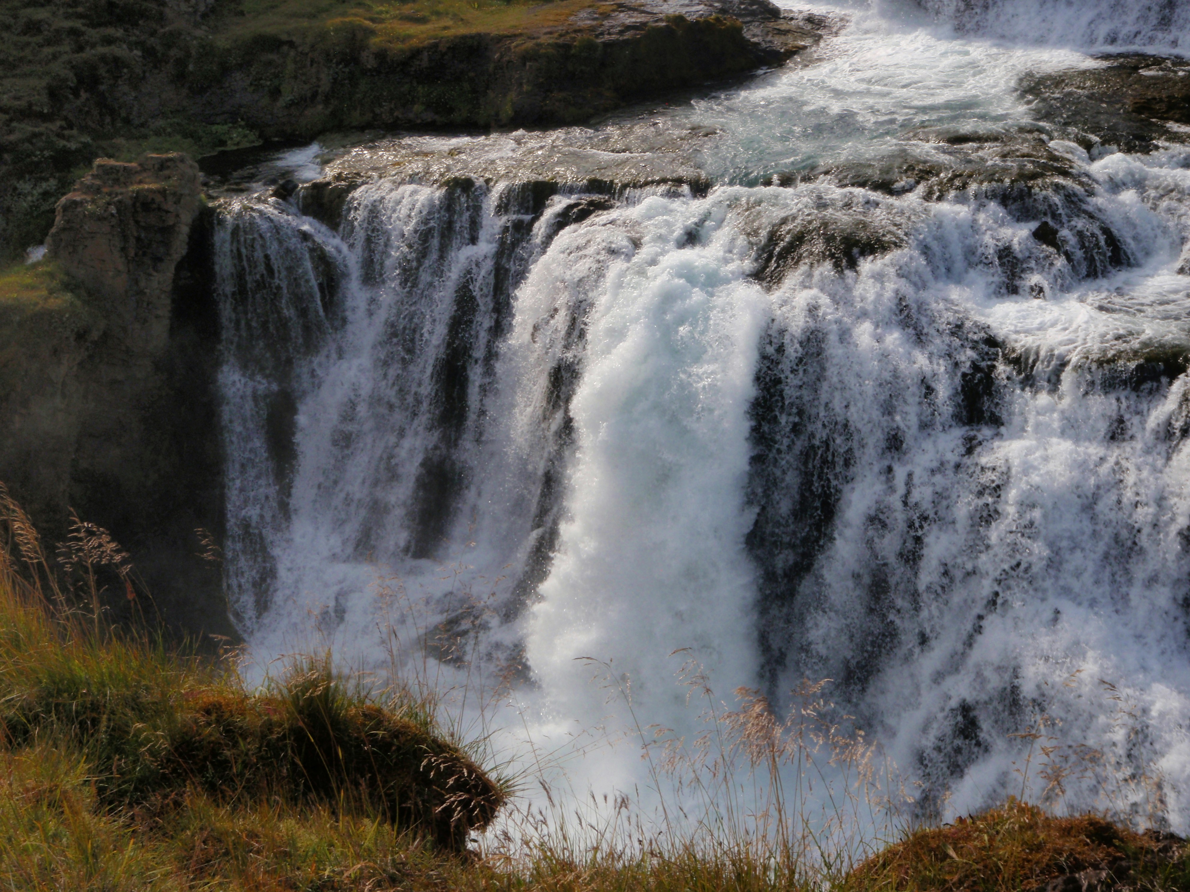 water falls on brown grass field, 