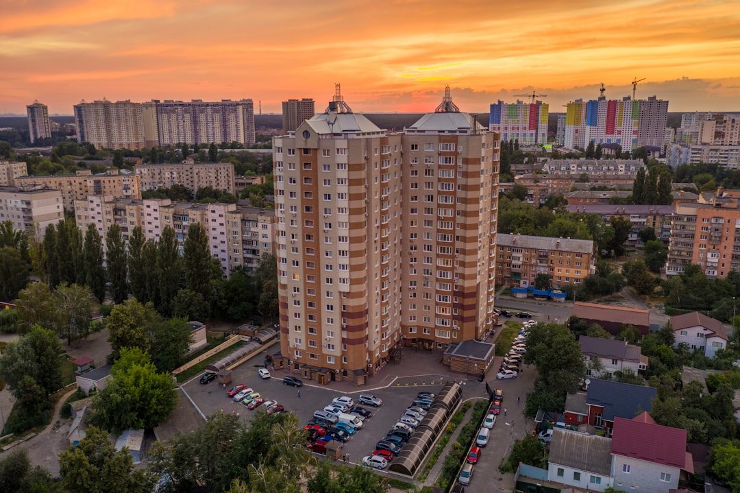 high rise buildings during sunset