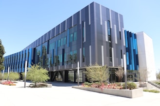 blue and white concrete building