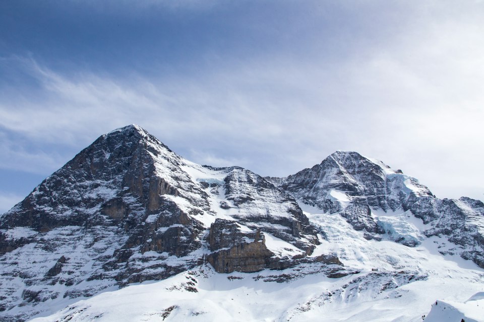 Kleine Scheidegg with the Eiger, Monch, and Jungfrau peaks under snow