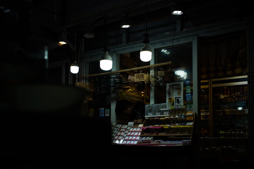 store with lights turned on during night time