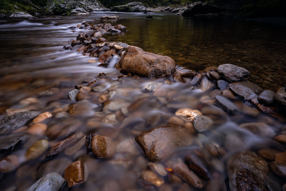 rocce marroni sul fiume durante il giorno