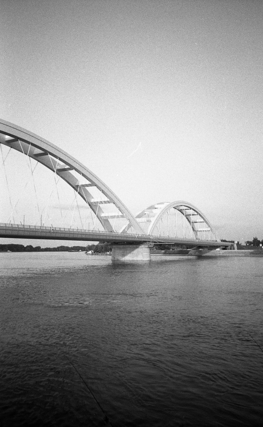 grayscale photo of bridge over river