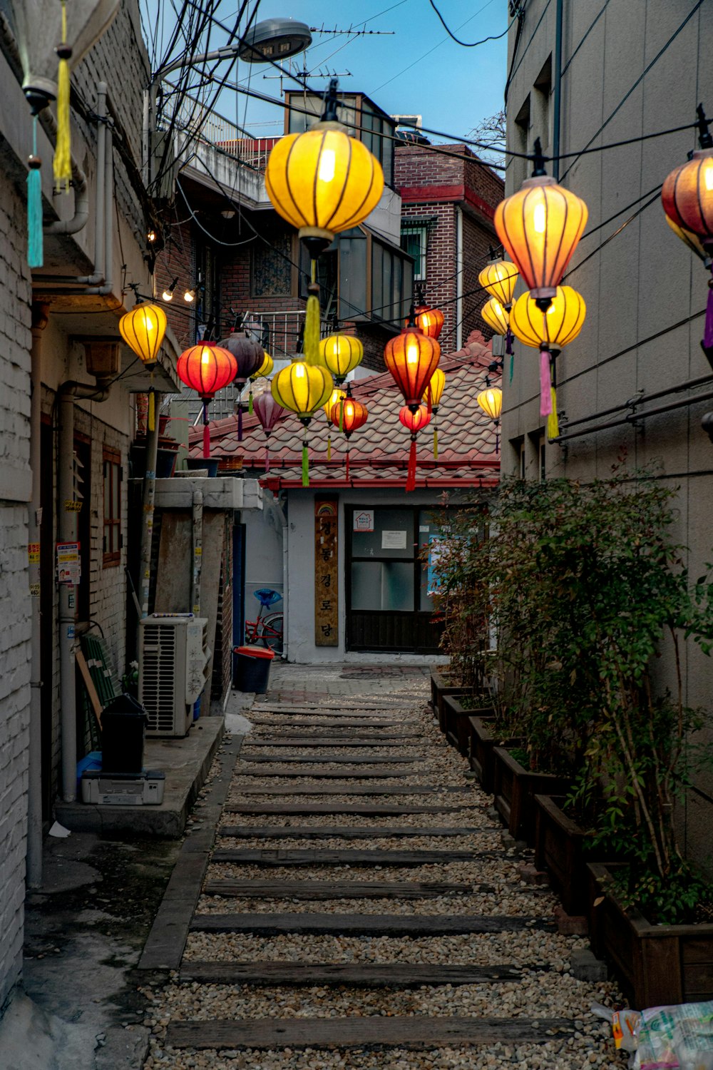 yellow and red lantern on the street