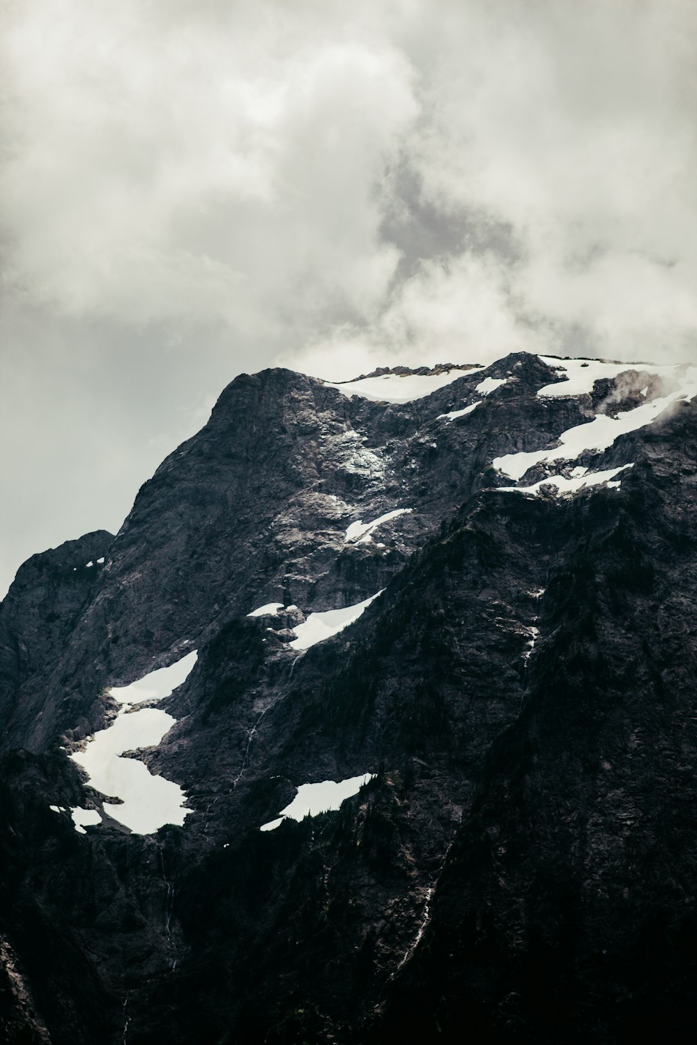 snow covered mountain under cloudy sky during daytime