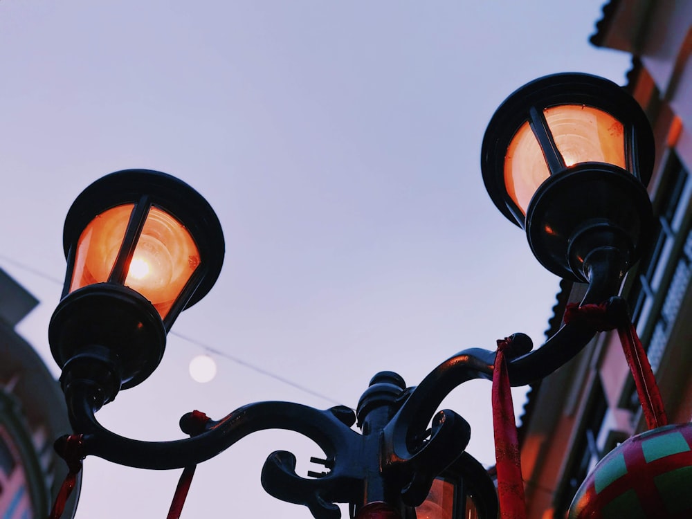 black and orange street light