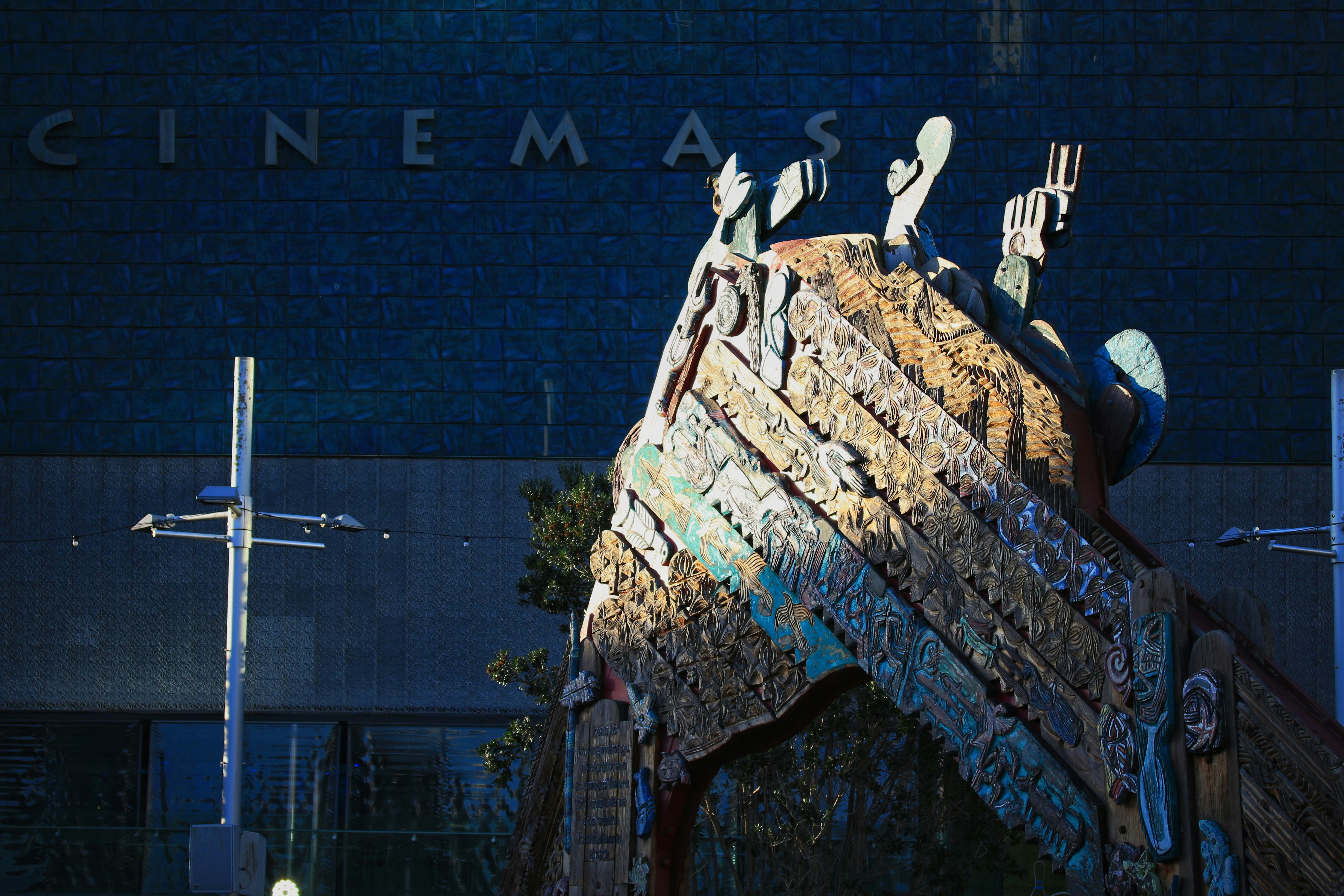 brown and blue concrete building