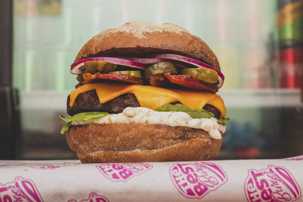 burger with cheese and lettuce