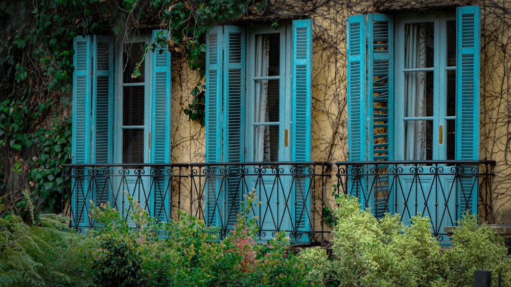 blue and white wooden window frame