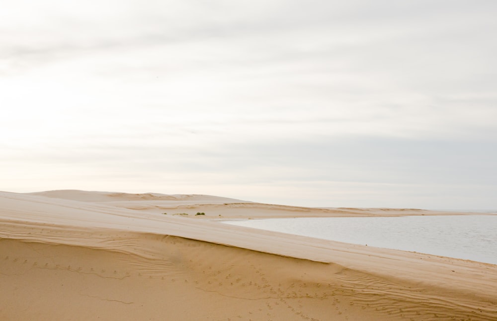 areia marrom perto do corpo de água durante o dia