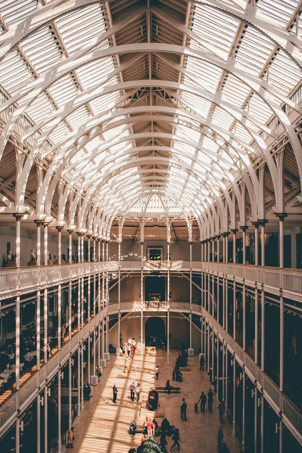 white and blue building interior