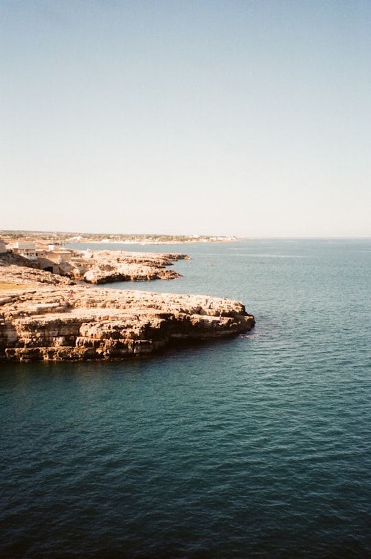 brown rock formation on sea during daytime in Bari Italy