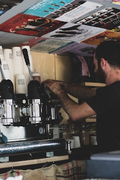 A robotic coffee machine preparing a beverage.