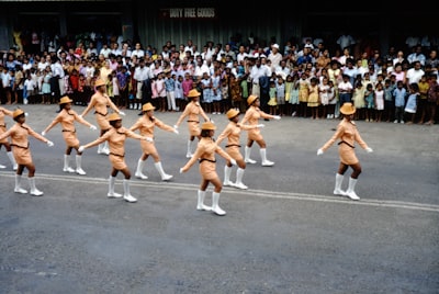 people in a running position parade zoom background