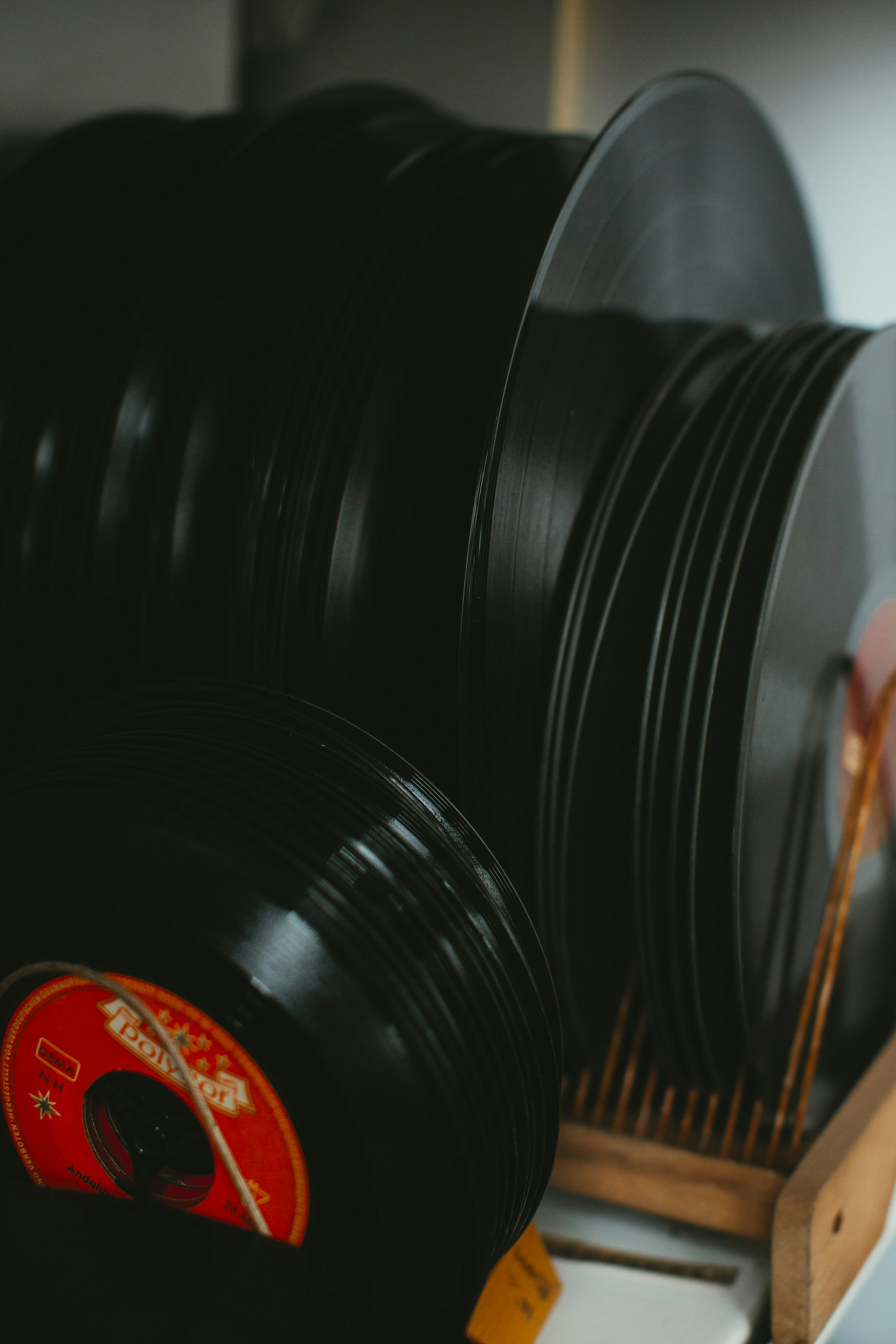 Stack of vintage retro vinyl records