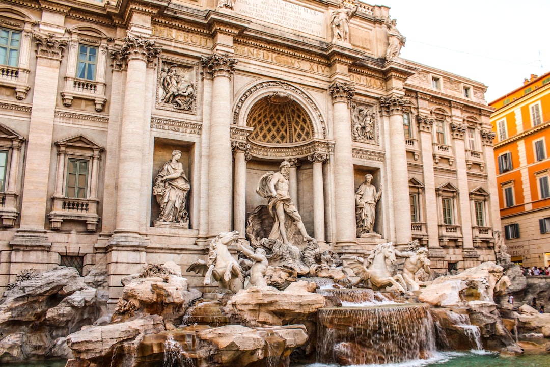 gray concrete building with water fountain, Trevi Fountain
