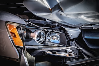 silver and black car engine