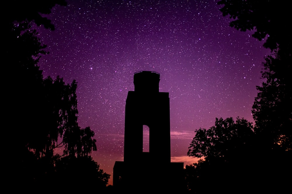 silhouette of man standing on the edge of building during night time