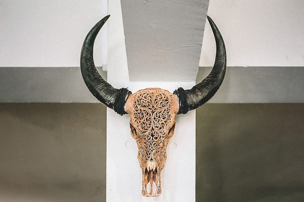 decoração da parede da cabeça da girafa marrom e preta