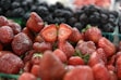 red strawberries in tilt shift lens