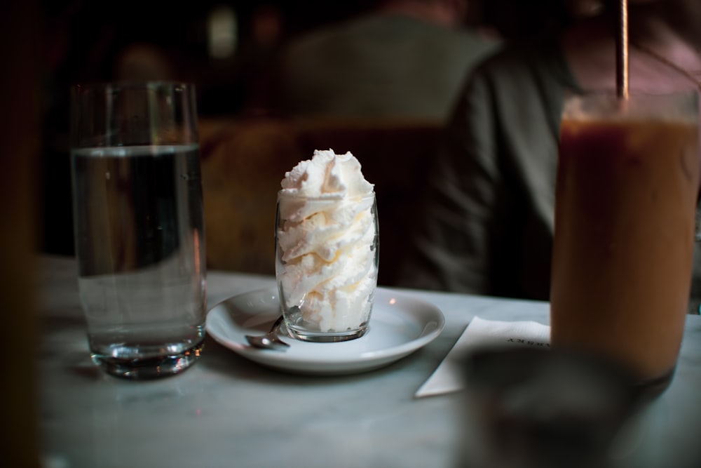 ice cream on white ceramic saucer