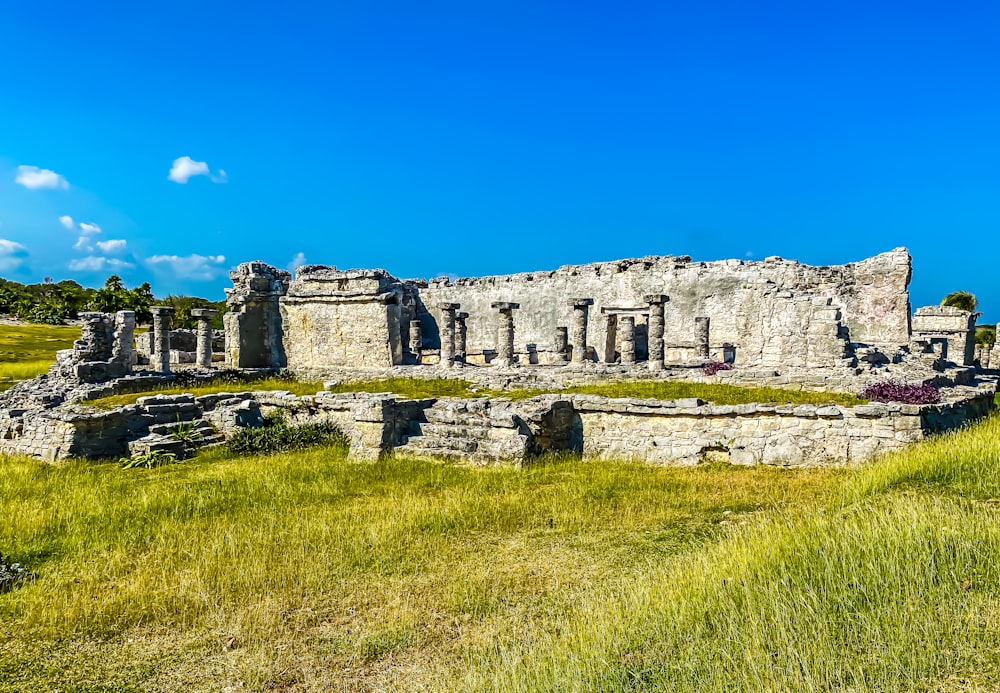 gray concrete building on green grass field under blue sky during daytime