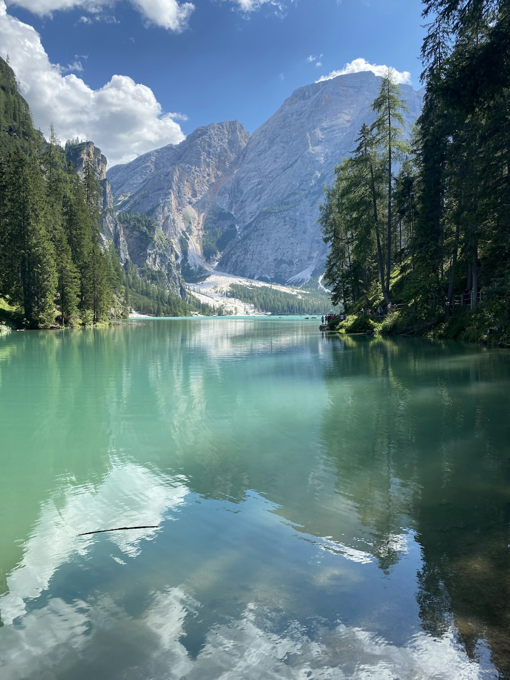 green lake surrounded by green trees and mountains during daytime