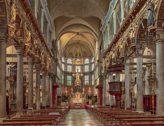 red and brown church interior in Carmini Italy