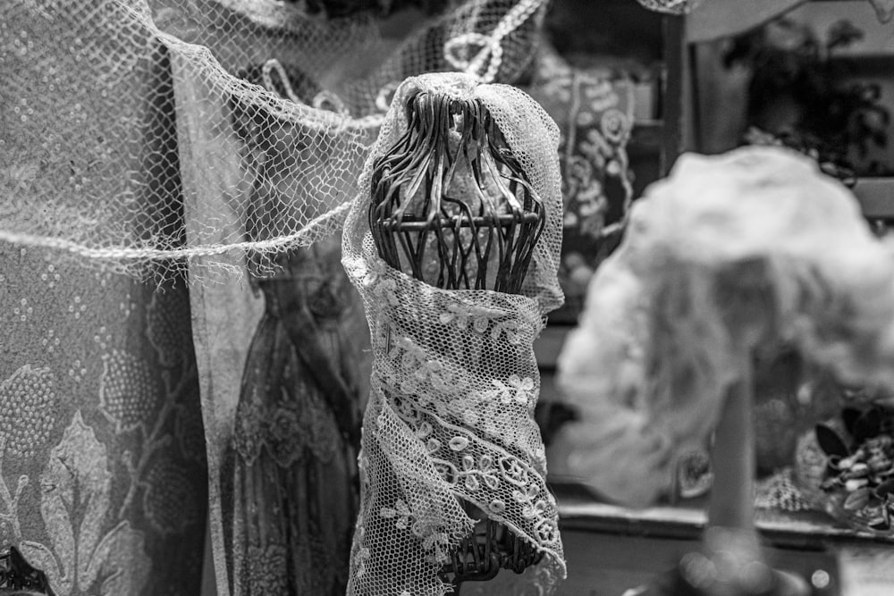 grayscale photo of woman in floral dress