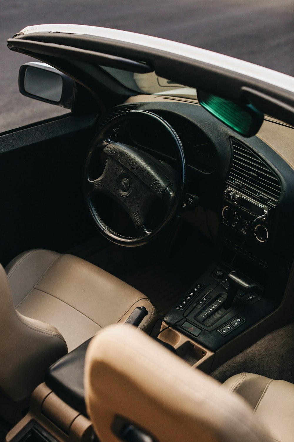 black and silver steering wheel