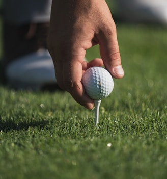 person holding white golf ball