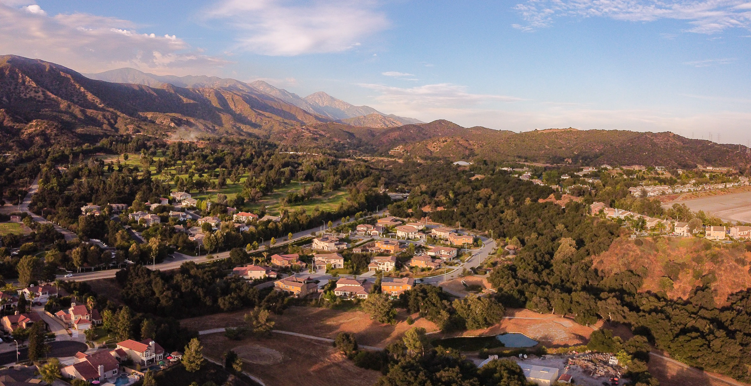 Aerial view of La Verne at golden hour
