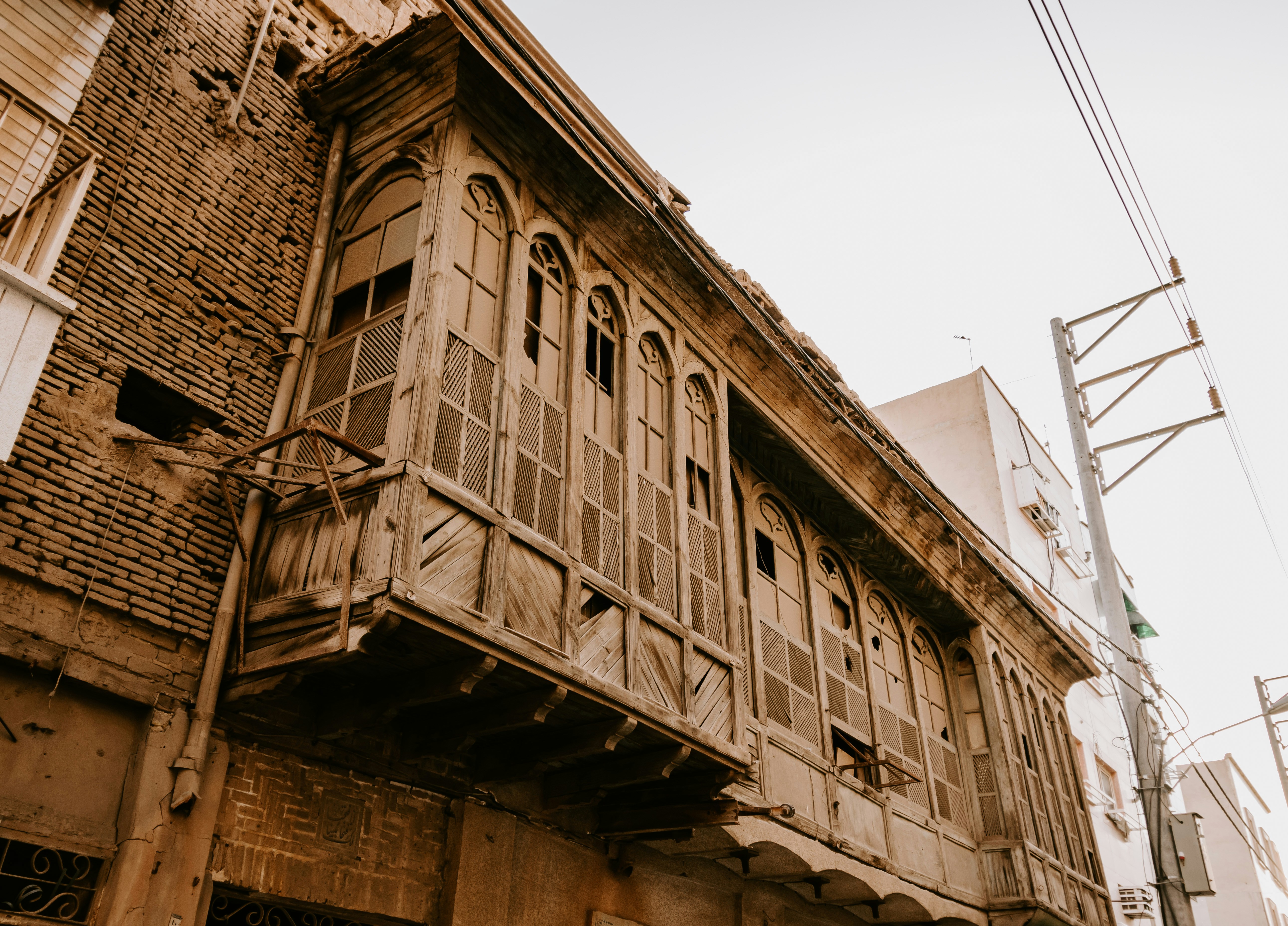 An old and deserted wood and brick building in central Ahvaz