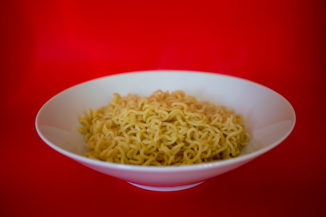 white ceramic bowl with pasta