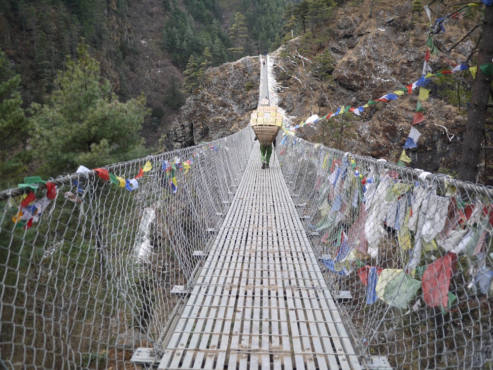 people walking on hanging bridge during daytime