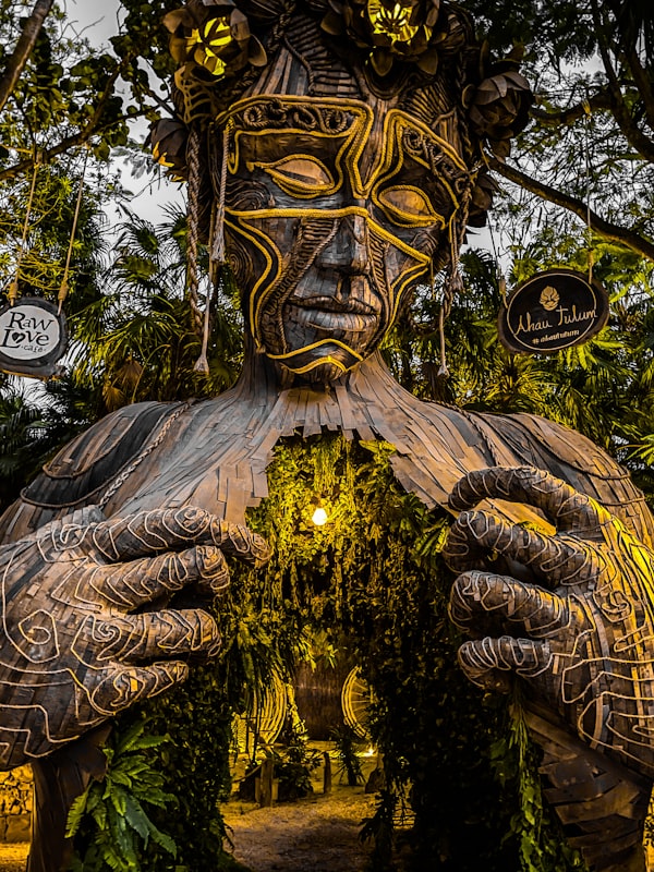 The famous sculpture Come to the Light in Tulum.