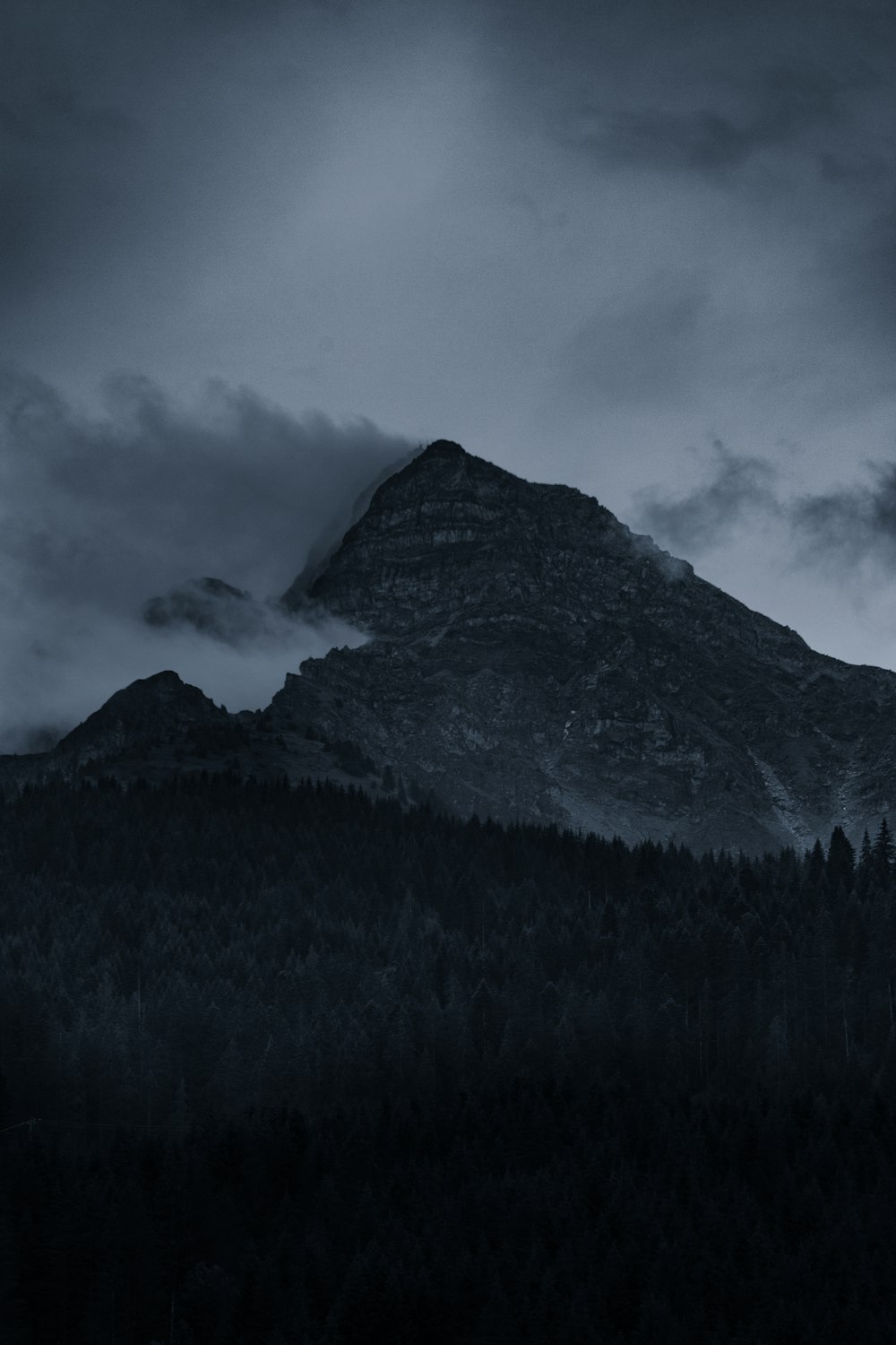 green trees near mountain under cloudy sky during daytime