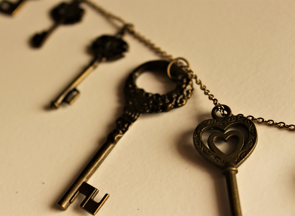 silver and black skeleton key
