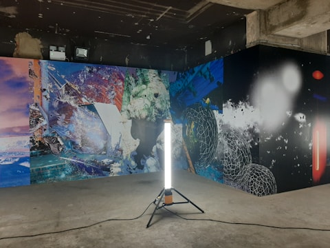 Art absorbing panels installed in a cozy living room, adding texture and color to the walls.