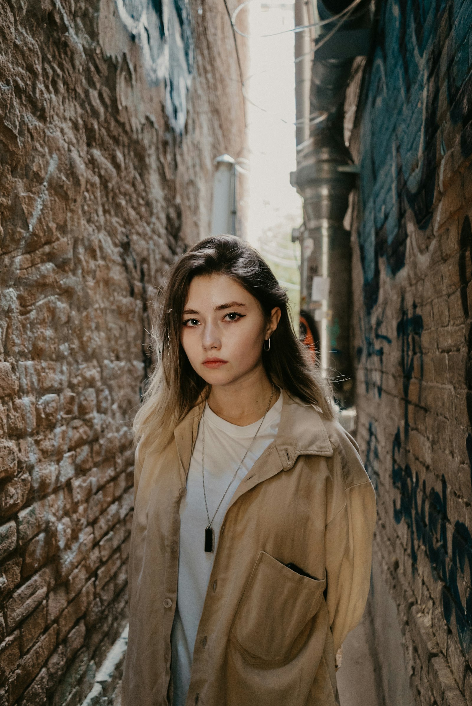 Sony a7S + Sony FE 28-70mm F3.5-5.6 OSS sample photo. Woman in brown coat photography