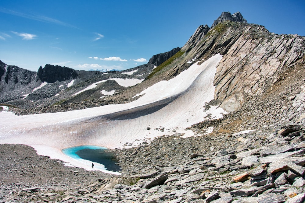 white snow covered mountain near body of water during daytime