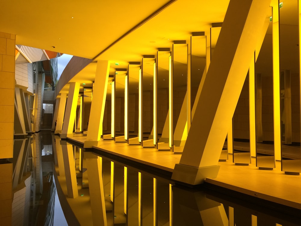 yellow and brown wooden staircase