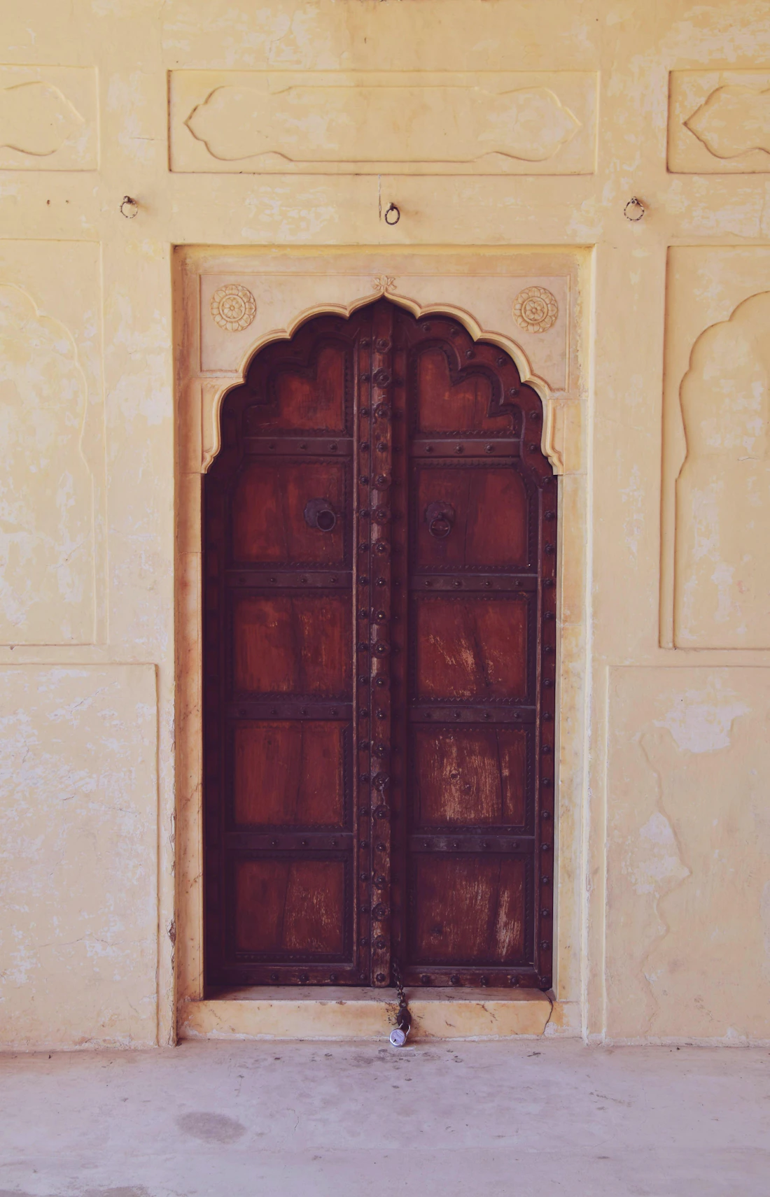 Historic wooden doorway at Nahargarh Fort in Jaipur