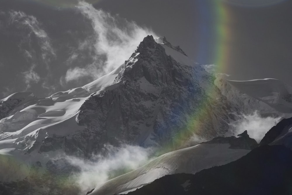 snow covered mountain under gray sky