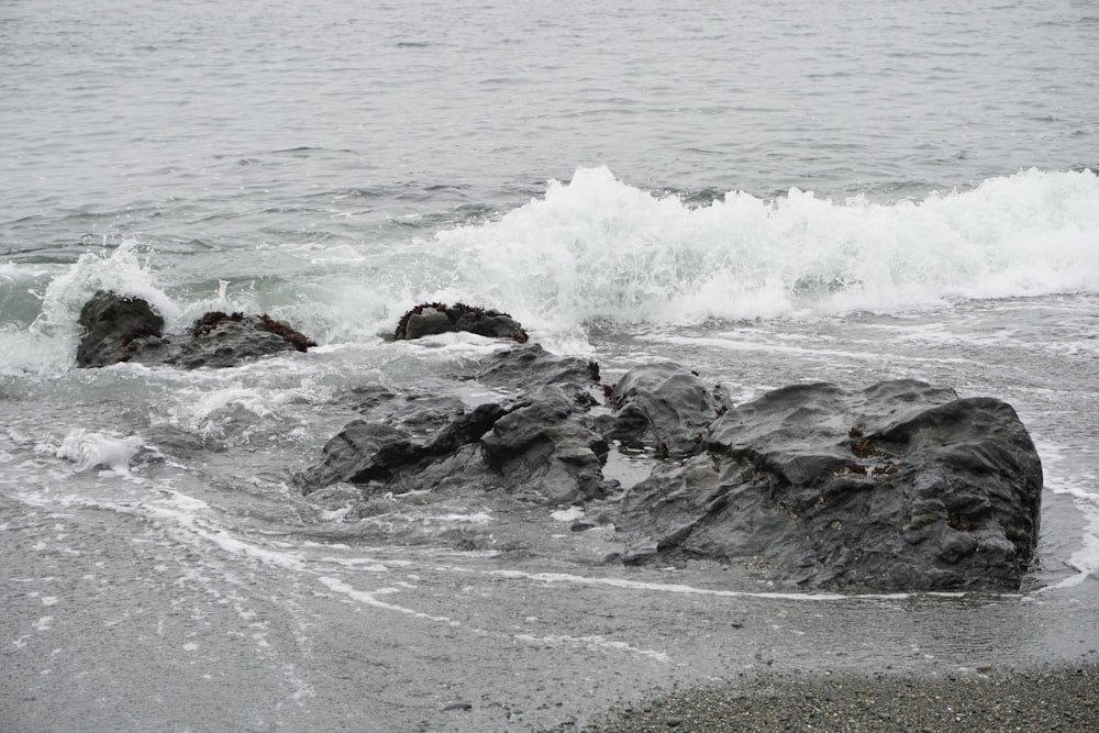 a couple of rocks that are in the water