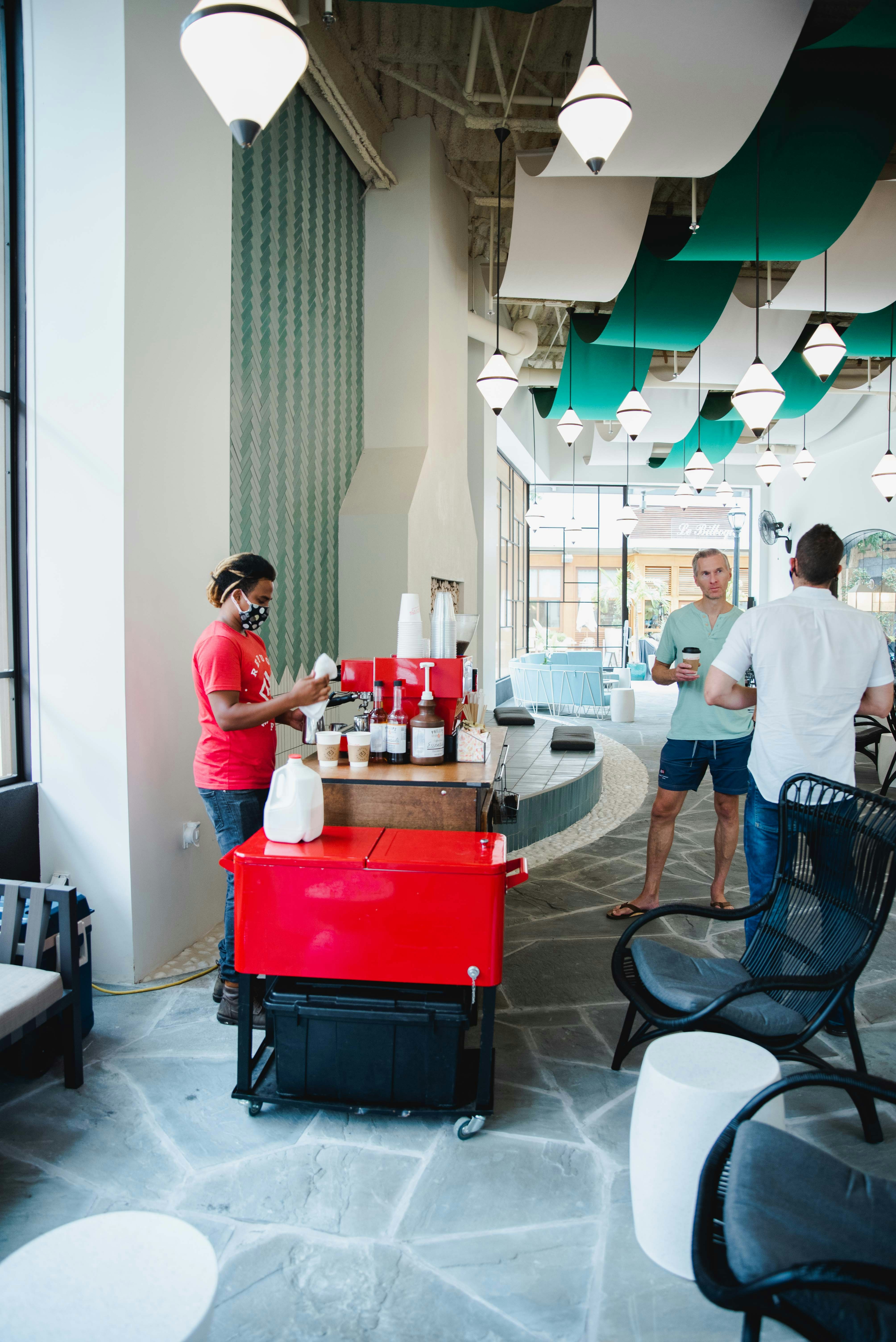 A charming little cart serving artisanal coffee.