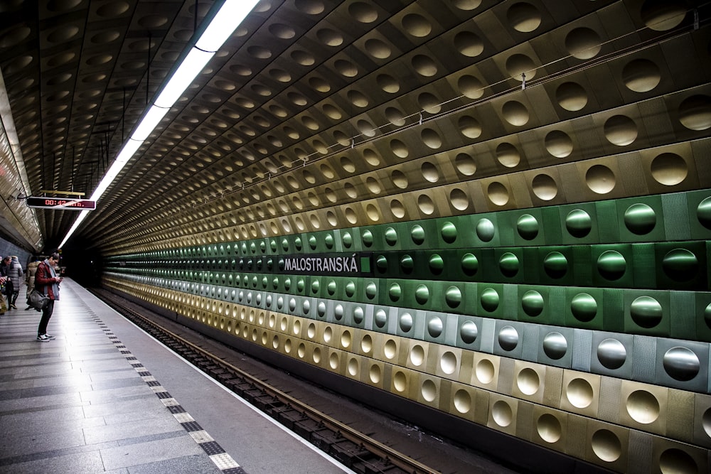 green and white train station